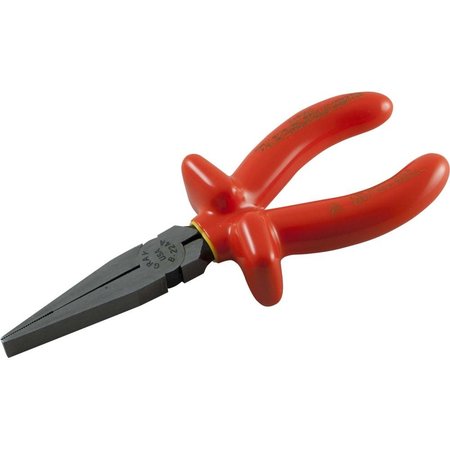 GRAY TOOLS Flat Nose Pliers, 6-1/2" Long, 2" Jaw, 1000V Insulated B224A-I